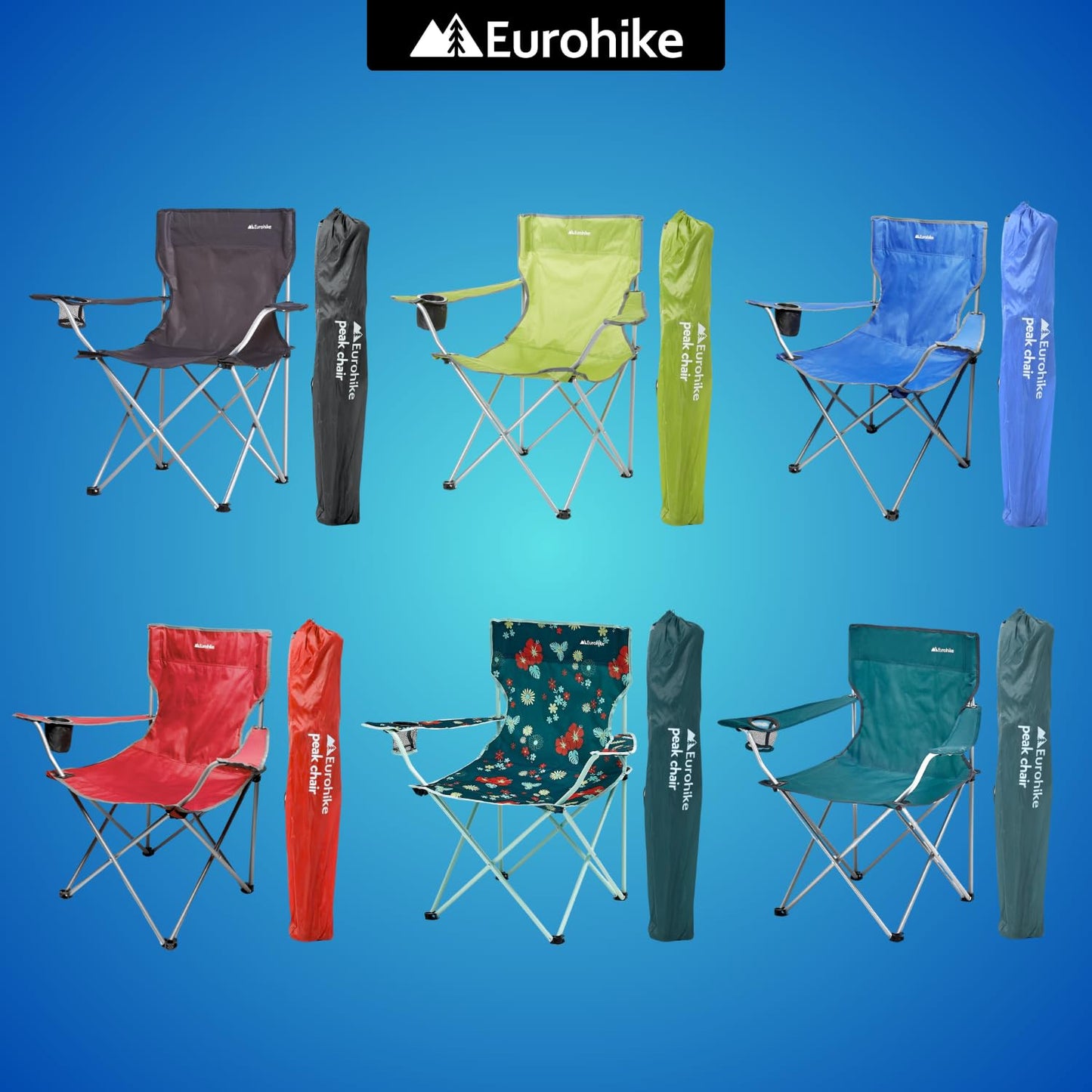 Eurohike Peak Folding Chair – Lightweight, Portable with Drinks Holder & Arm Rests – Grey